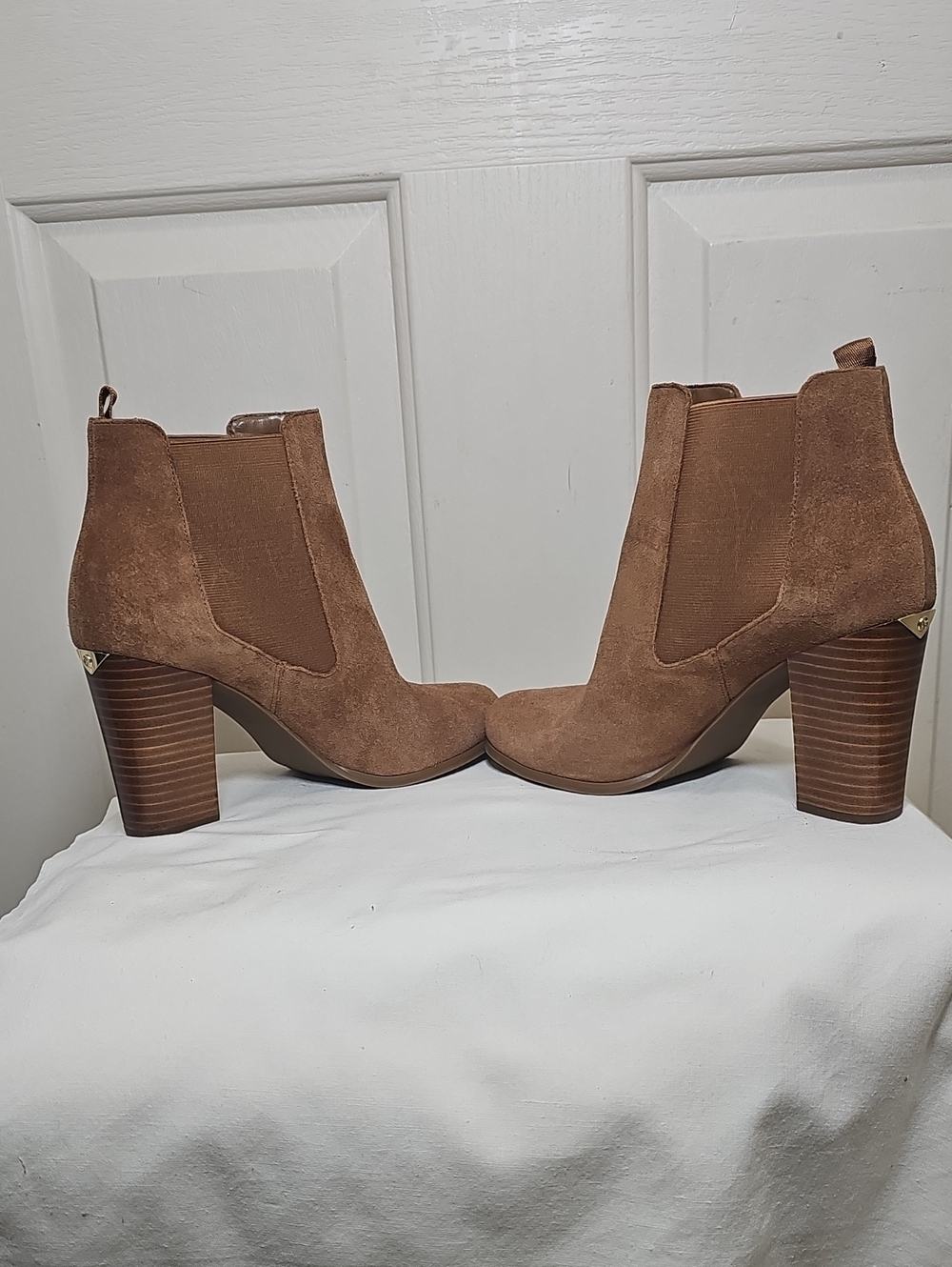 Michael Kors Lotti Suede Block Heel Ankle Booties - Brown - Picture 3 of 13